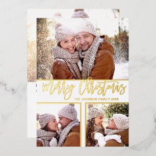 4 PHOTO Simply Elegant Sparkle Christmas Gold Foil Holiday Card