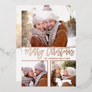 4 PHOTO Simply Elegant Sparkle Christmas Rose Gold Foil Holiday Card