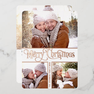 4 PHOTO Simply Elegant Sparkle Christmas Rose Gold Foil Holiday Card