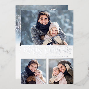 4 PHOTO Simply Elegant Sparkle Christmas Silver Foil Holiday Card