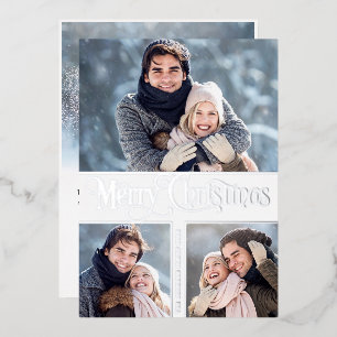 4 PHOTO Simply Elegant Sparkle Christmas Silver Foil Holiday Card