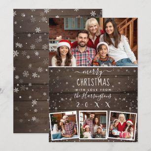 4 Photo Snow & Vintage Wood Merry Christmas Invitation
