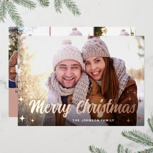 4 PHOTO Sparkle Christmas Greeting Rose Gold Foil Holiday Card
