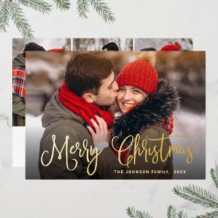 4 PHOTO Sparkle Modern Christmas Greeting Gold Foil Holiday Card