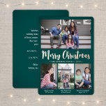 4 Photo Teal Green Merry Christmas Modern Collage Foil Holiday Card<br><div class="desc">Send stylish joyful greetings and share your favourite pictures with a custom four photo collage teal and rose gold foil holiday card. All text on this template is simple to customise to include any wording, such as Merry Christmas, Happy Holidays, Seasons Greetings, New Year Cheers etc. (IMAGE PLACEMENT TIP: An...</div>