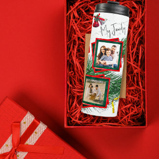 4 Photo Template Red And Green Christmas  Thermal Tumbler