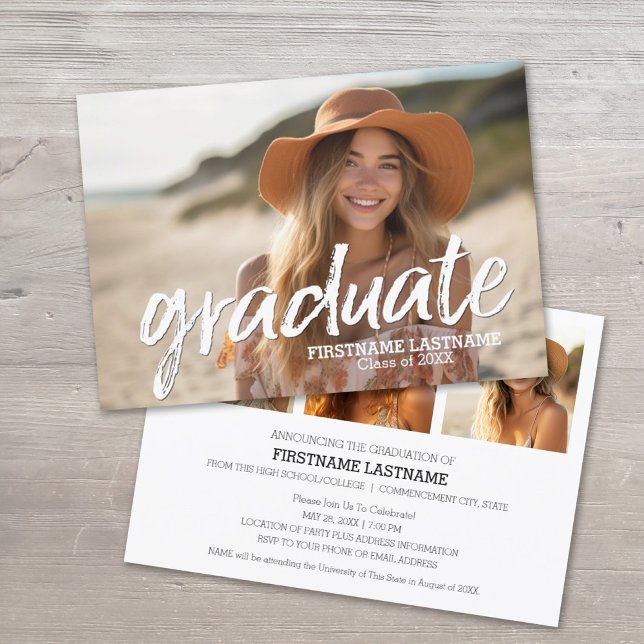 4 Photo Trendy Grad Script Graduation Party Invitation (Graduation Announcement and Party Invite)