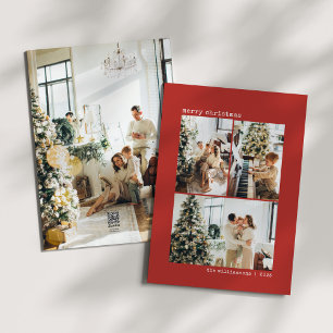 4 Photo Typewriter Red Minimalist Merry Christmas Holiday Card