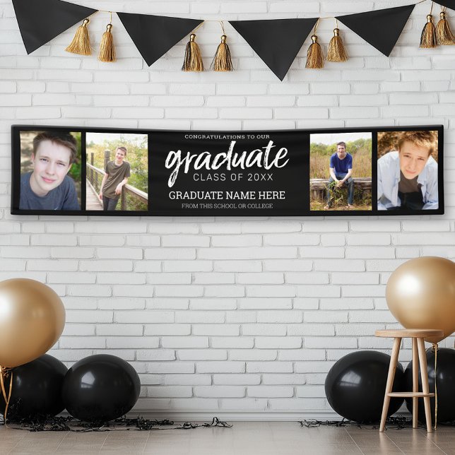 4 Photo Virtual Graduation Class of add year Black Banner (Custom Graduation Banner)