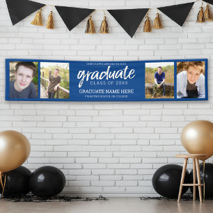 4 Photo Virtual Graduation Class of Grad Blue Banner