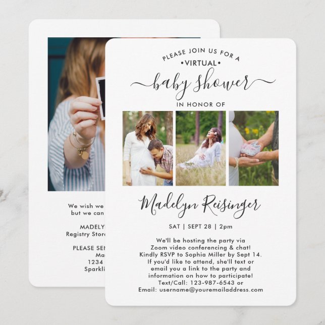 4 Photo Virtual Long Distance Baby Shower by Mail Invitation (Front/Back)