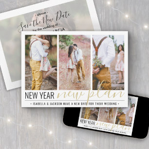 4 Photo Wedding Change of Plans New Years Holiday Save The Date