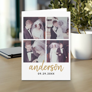 4 Photo Wedding Collage Handwritten Name Card