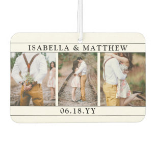 4 Photo Wedding Collage Modern Black & White Heart Car Air Freshener