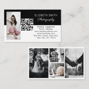 4 Photo Wedding Collage Photographer QR Code  Business Card