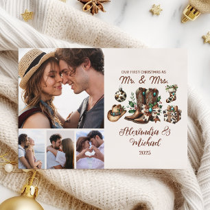 4 Photo Western First Christmas As Mrs and Mr Holiday Card
