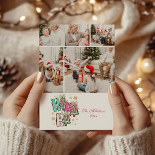 4 Photo Whimsical Ho Ho Ho Christmas Family  Holiday Card
