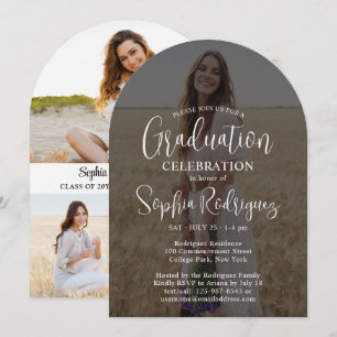 4 Photo White Calligraphy Overlay Graduation Party Invitation