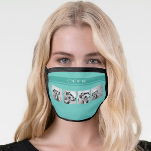4 Photo with Custom Name - Modern Teal Face Mask