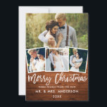 4 Photo Wood Brush Script Wedding Christmas Holiday Card<br><div class="desc">Rustic Wood Brush Script 4 Photo Wedding Merry Christmas Card</div>