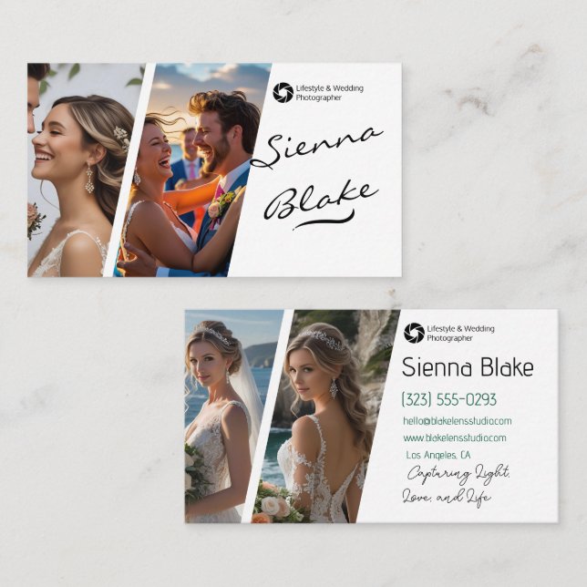 4 Photographs Modern Elegant Wedding Photographer  Business Card (Front/Back)