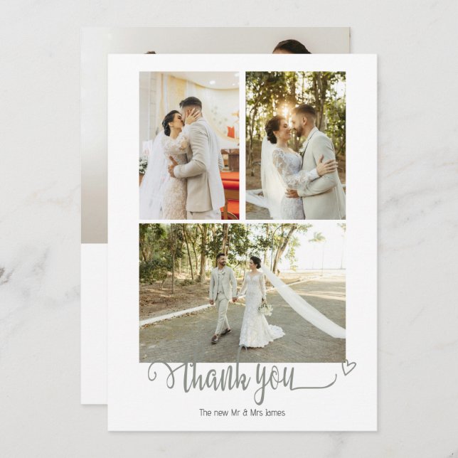 4 Photographs Personalised Wedding Thank You Card (Front/Back)