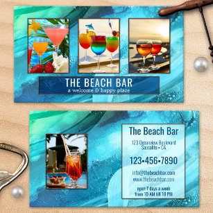 4 Photos Artistic Turquoise Beach Bar Portfolio Business Card