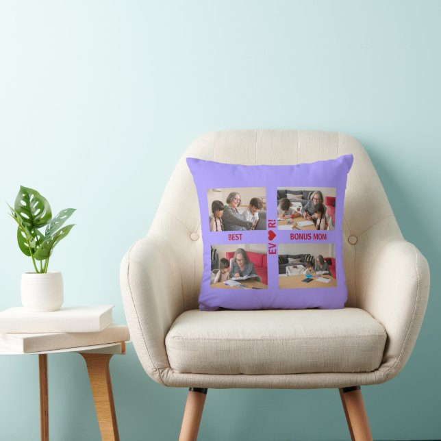 4 Photos Best Bonus Mum Ever Heart Photo Collage  Cushion (Chair)