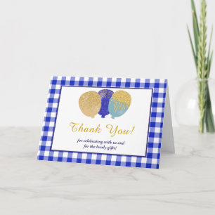 4 Photos Blue Gingham Balloons Birthday  Thank You Card