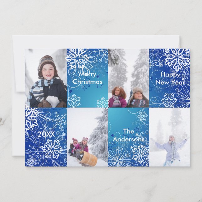 4 Photos Blue Snow Background - Christmas Card (Front)