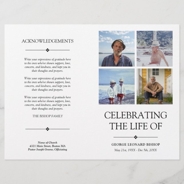 4 Photos Celebration of Life Funeral Program (Front)