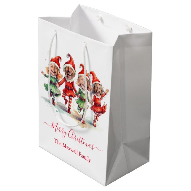 4 Photos Christmas elves Medium Gift Bag (Back Angled)