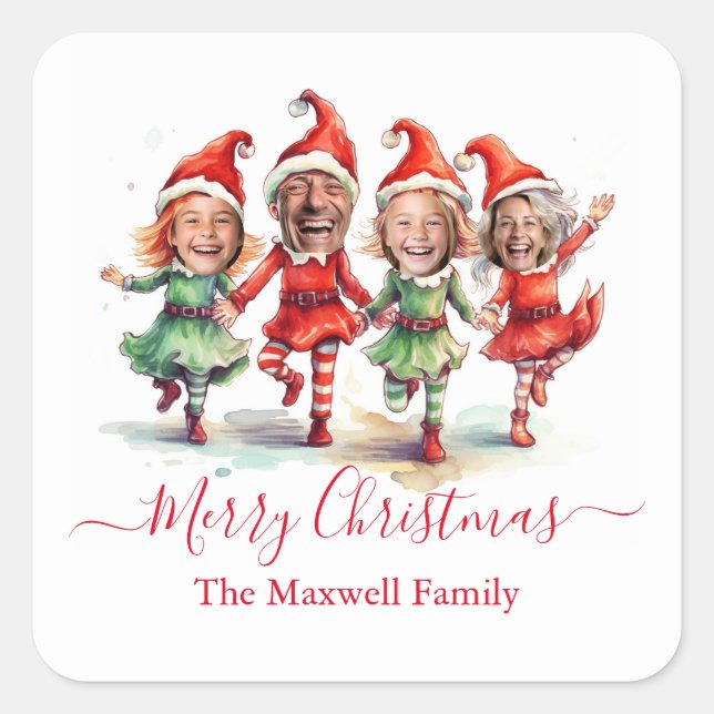 4 Photos Christmas elves  Square Sticker (Front)