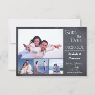 4 Photos Collage Chalkboard - 3x5 Save the Date