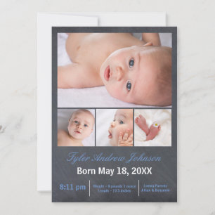 4 Photos Collage Chalkboard - Birth Announcement