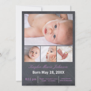 4 Photos Collage Chalkboard - Birth Announcement