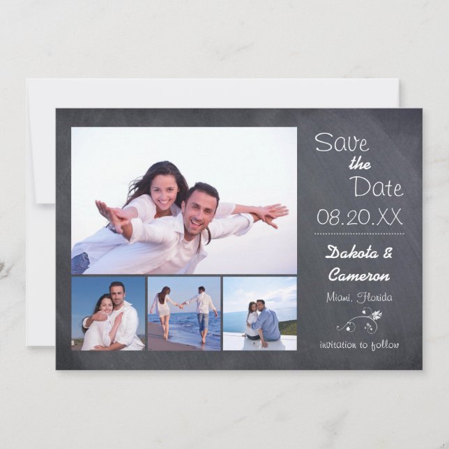 4 Photos Collage Chalkboard - Save the Date (Front)