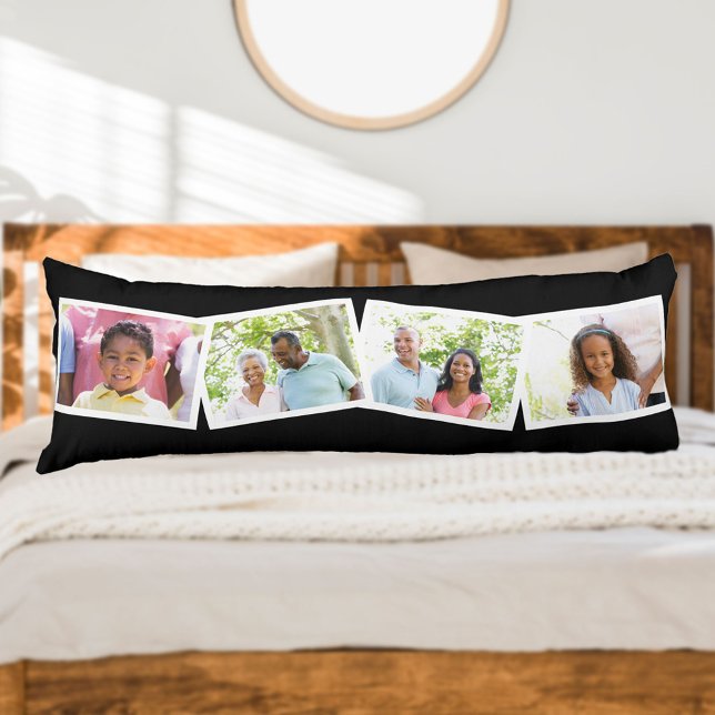 4 Photos Collage Family Name & Custom Text - Black Body Cushion (Creator Uploaded)