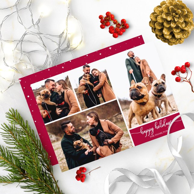4 Photos Collage Happy Holidays Modern Christmas Invitation (Creator Uploaded)