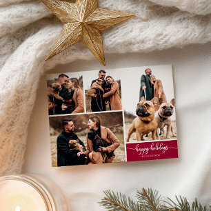 4 Photos Collage Happy Holidays Modern Christmas Postcard