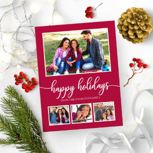 4 Photos Collage Happy Holidays Modern Christmas Postcard