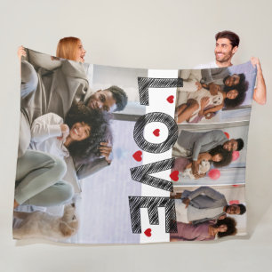 4 Photos Collage Love With Hearts Fleece Blanket