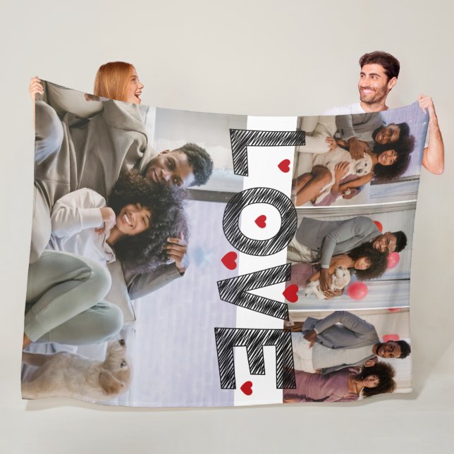 4 Photos Collage Love With Hearts Fleece Blanket (In Situ)