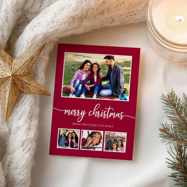 4 Photos Collage Merry Christmas Modern Holidays Postcard (Creator Uploaded)