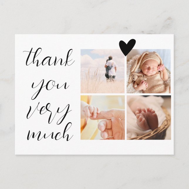 4 Photos Collage Minimalist Baby Shower Thank You Postcard (Front)