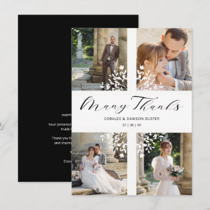 4 Photos Collage Minimalist Branches Wedding Thank You Card