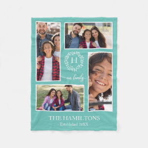 4 Photos Collage Monogram Family Photo Home Decor Fleece Blanket