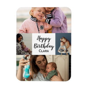 4 Photos Collage Personalised Script Birthday Magnet
