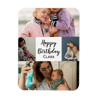 4 Photos Collage Personalised Script Birthday Magnet