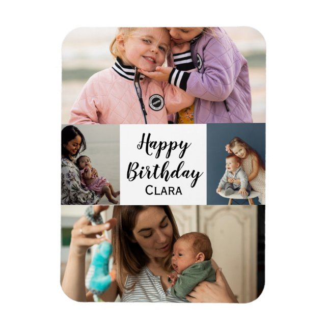 4 Photos Collage Personalised Script Birthday Magnet (Vertical)